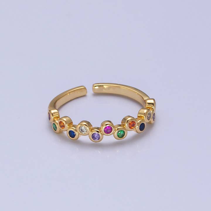 Multicolor CZ Dot Gold Open Adjustable Stacking Ring O2118 for wholesale by Aim Eternal