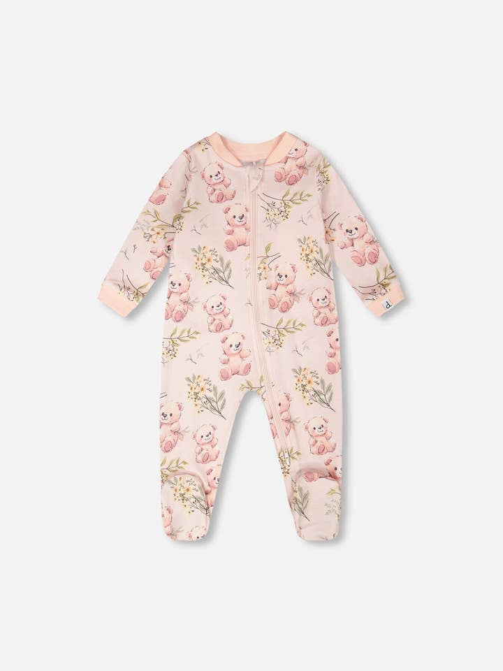 Organisch Katoenen Baby Eendelig Pyjama Lichtroze Met Berenprint voor wholesale door Deux par Deux