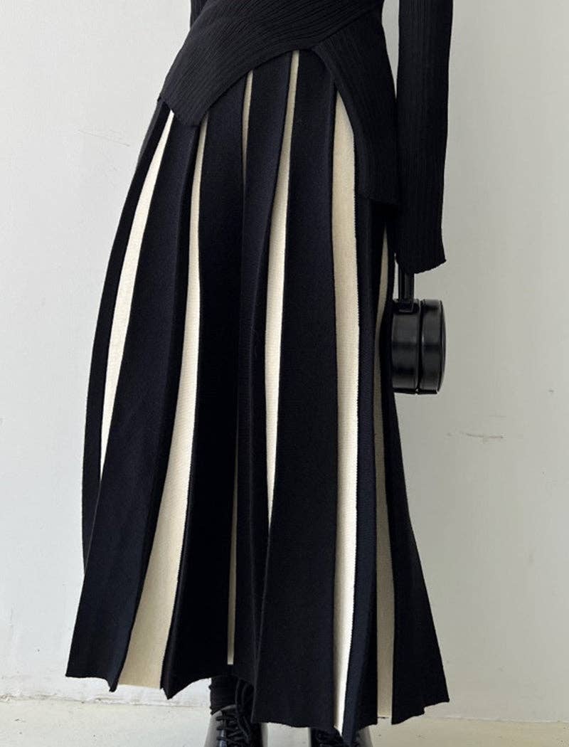 safistyle - Wholesale Skirt - Women's - Pleated Colorblock Wide-Leg Maxi Skirt0