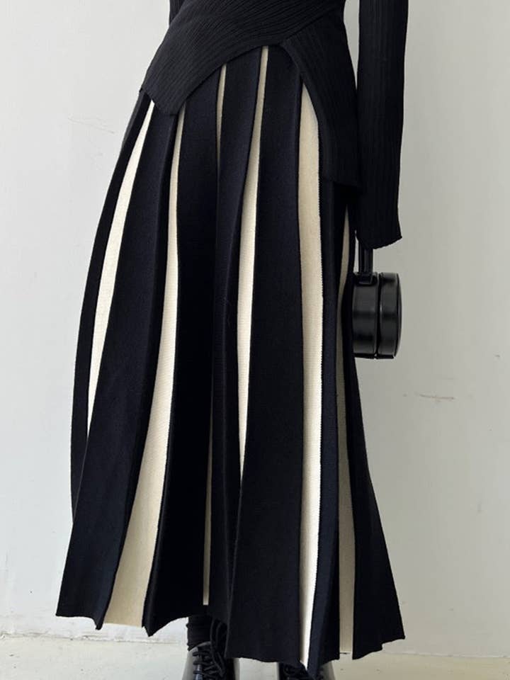 safistyle - Wholesale Skirt - Women's - Pleated Colorblock Wide-Leg Maxi Skirt