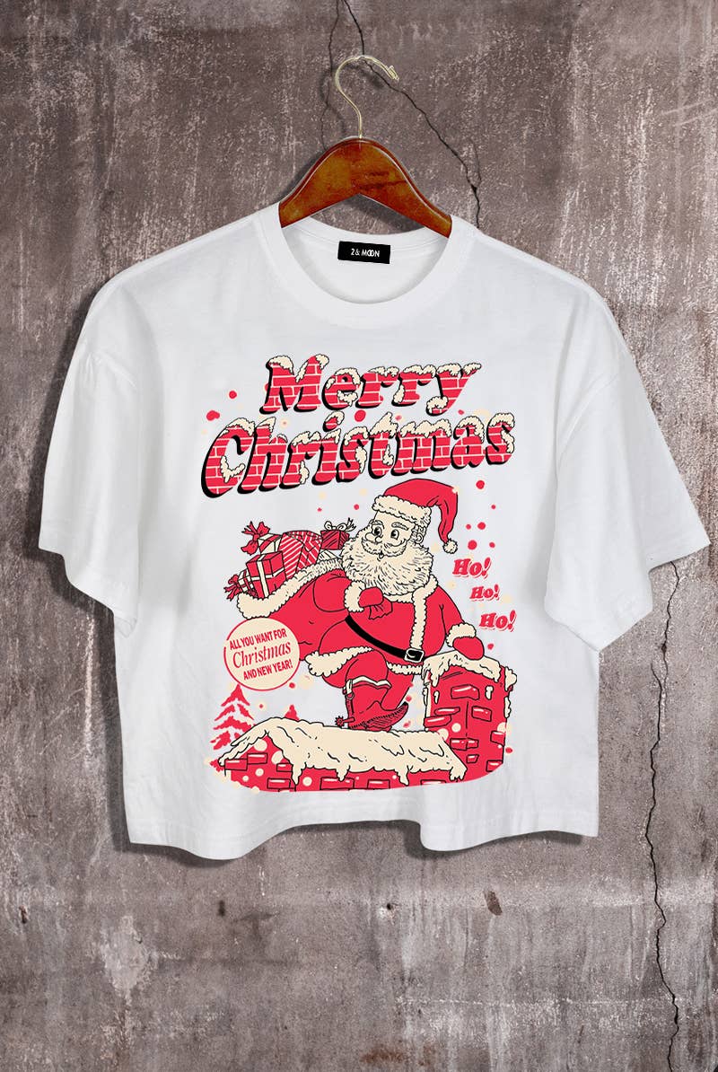 2&moon - Wholesale Screen Printed T-Shirt - Women's - Merry Christmas Graphic Crop Tee2