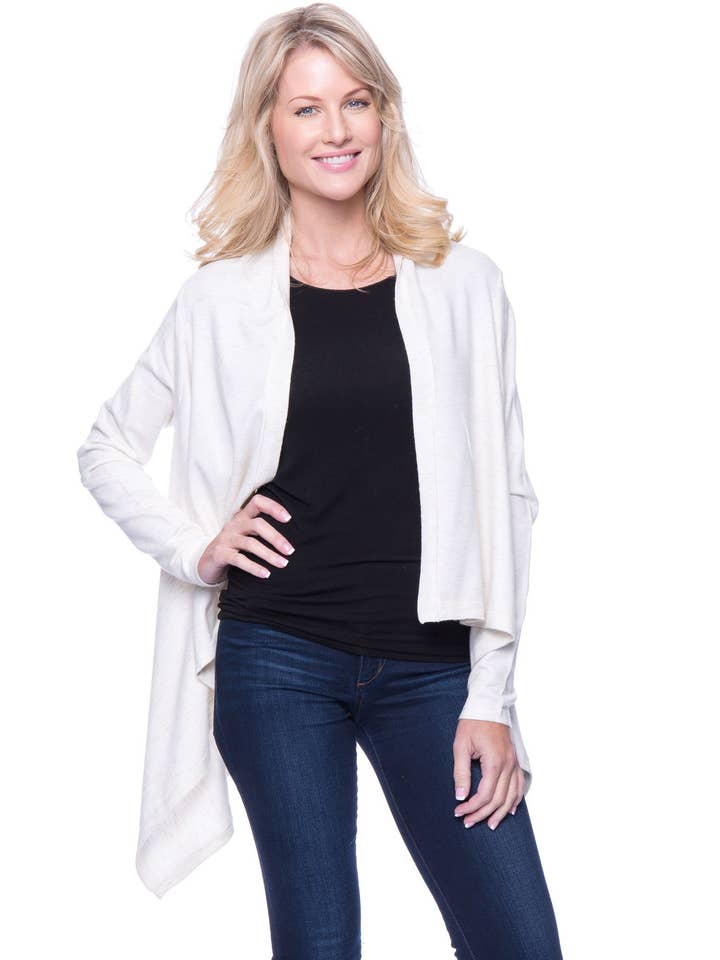 Cardigan ouvert teint dans l'espace - Blanc/avoine pour la vente par Tocco Reale