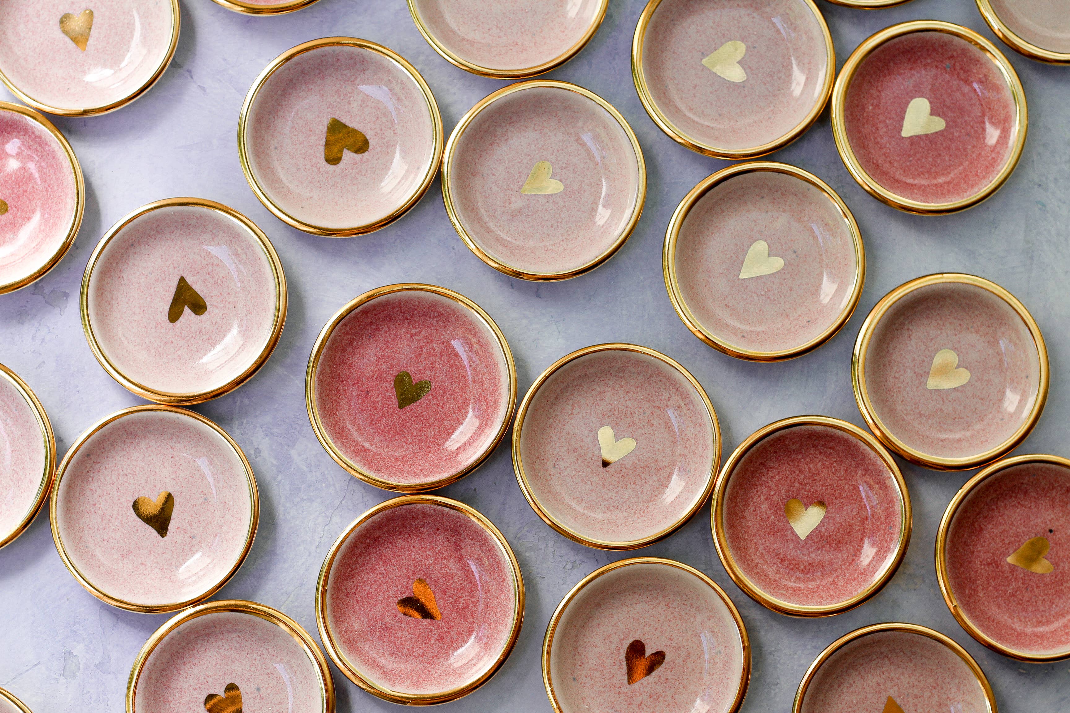 Apricity Ceramics – wholesale Jewellery dish – Pink Heart Ring Dish | Handmade Pottery trinket with Gold