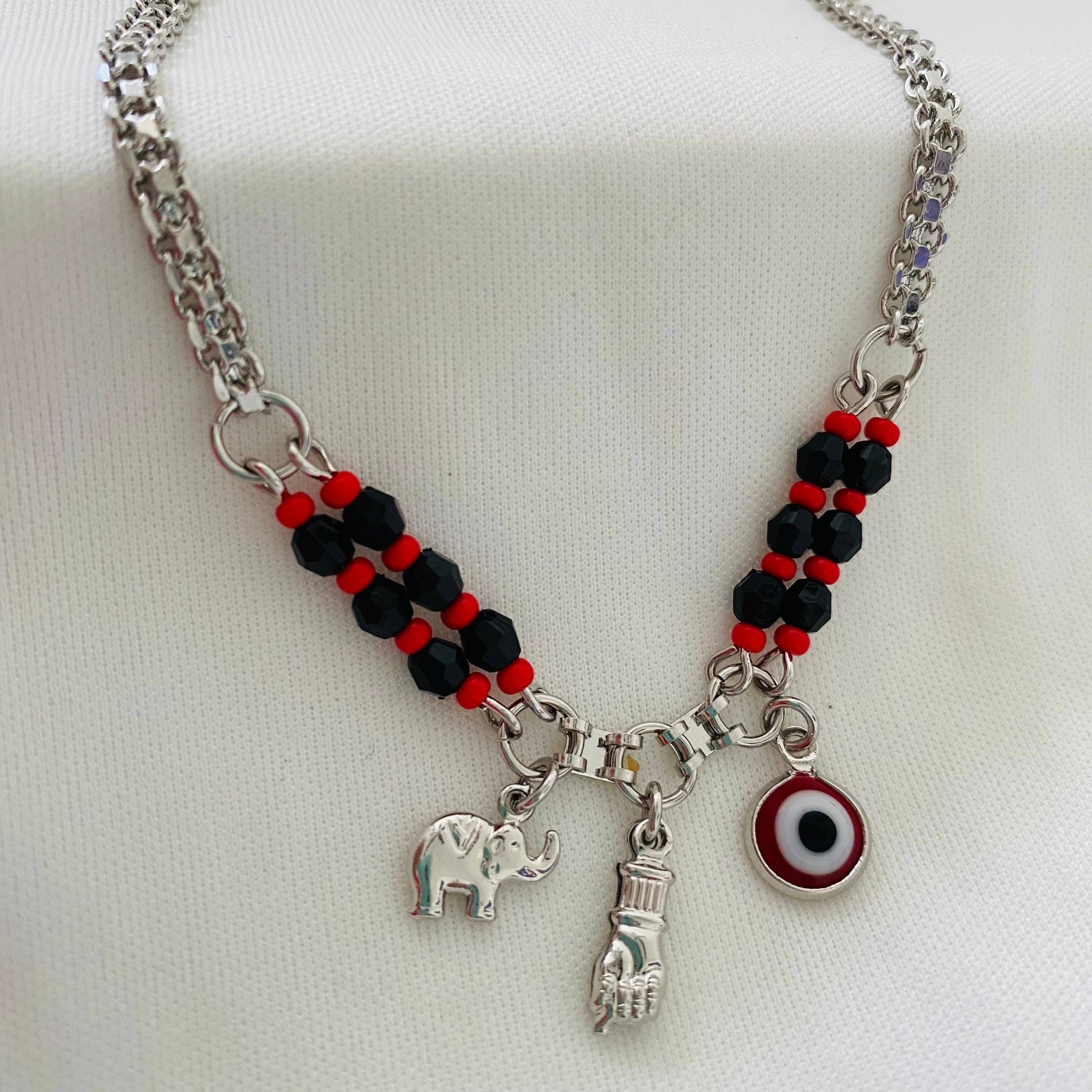 Silver Azabache Choker Necklace, Evil Eye Charm Necklace, Figa Hand for wholesale on Faire4