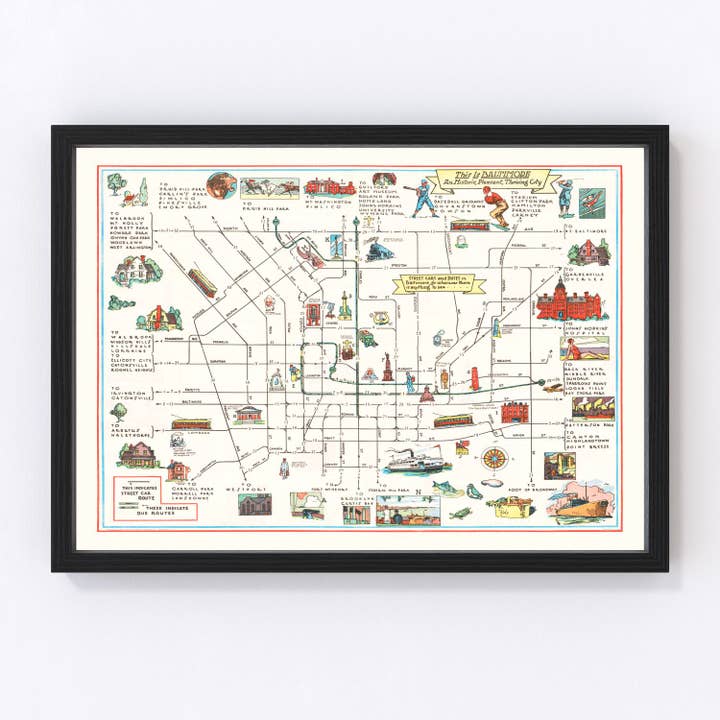 Vintage Map of Baltimore, Maryland 1929 for wholesale by Ted's Vintage Art