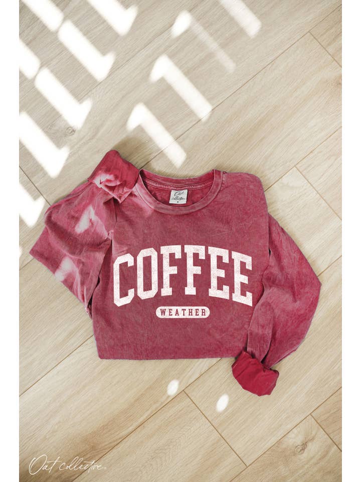 OAT COLLECTIVE - Wholesale Screen Printed T-Shirt - Women's - COFFEE WEATHER Mineral Washed Long Sleeve Graphic 2