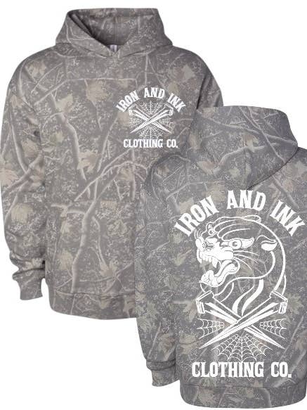 New BF exclusive "panther and nails" hoodie- Deadwood camo for wholesale by Iron And Ink Clothing Co