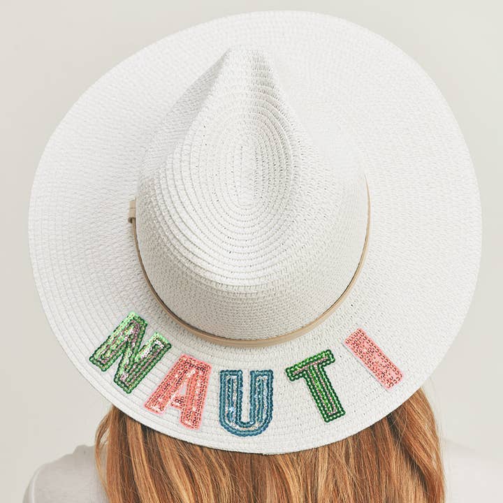 Sensibling Corp. - Wholesale Straw Hat - Women's - Nauti Sequin Message Straw Panama Sun Hat3
