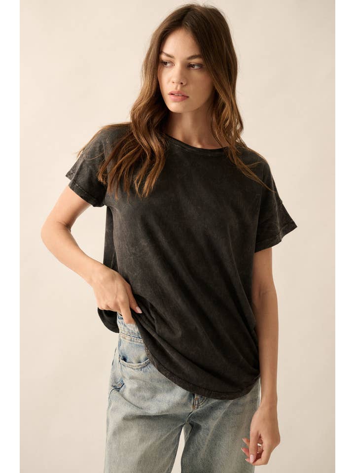 Promesa USA - Wholesale T-Shirt - Women's - Mineral Washed Dolphin-Hem Drop-Shoulder Tee
