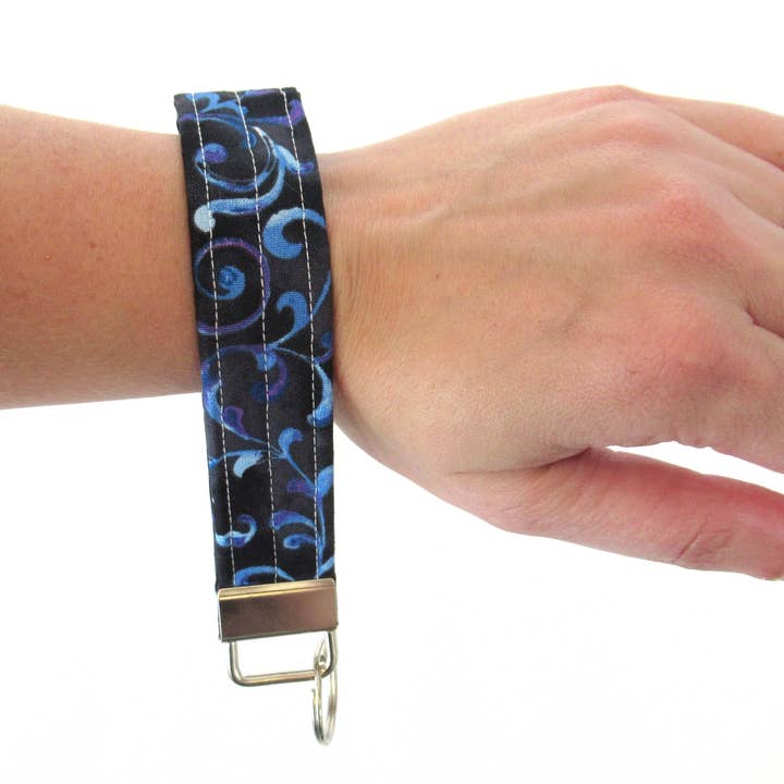 Key Fob Wristlet, Wristlet Keychain, Black Key Fob, Keychain Wristlet, Blue Key Fob, Tie-Dye Wristlet, Fabric Key Fob, Wristlet for wholesale by Thread and Purls