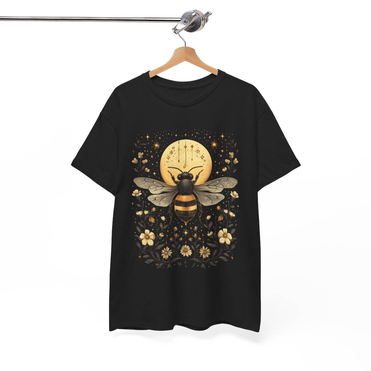Upside Down Owl Farm - Wholesale Screen Printed T-Shirt - Women's - Boho Bee Moon & Stars T-Shirt, Floral Celestial Vibes4