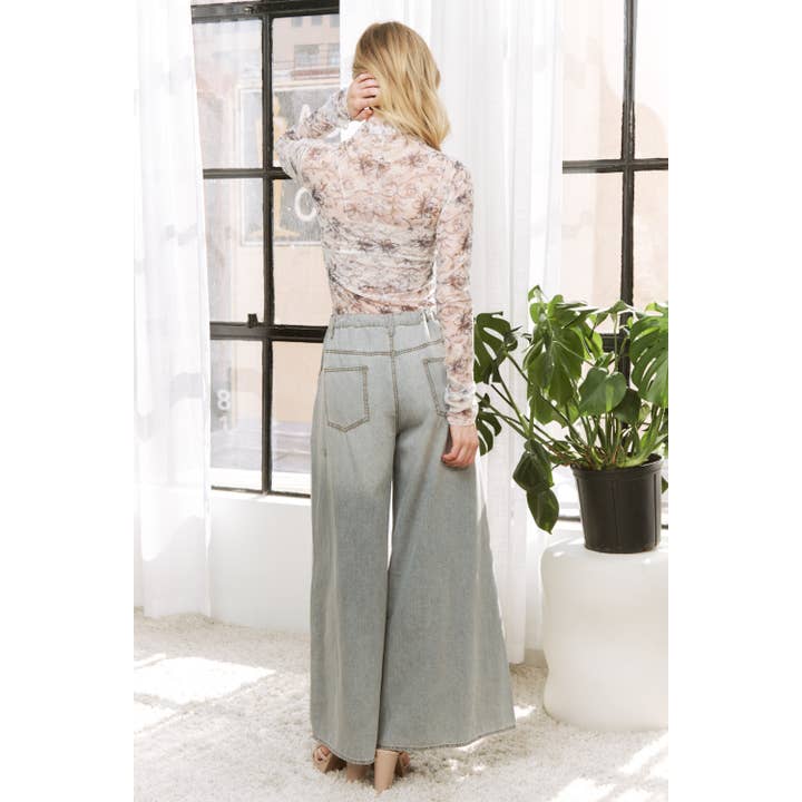 Sweet Generis - Wholesale Knit Top - Women's - CUTE MESH FLORAL PRINT HIGH NECK DESIGN LONG SLEEVE FITTED T17