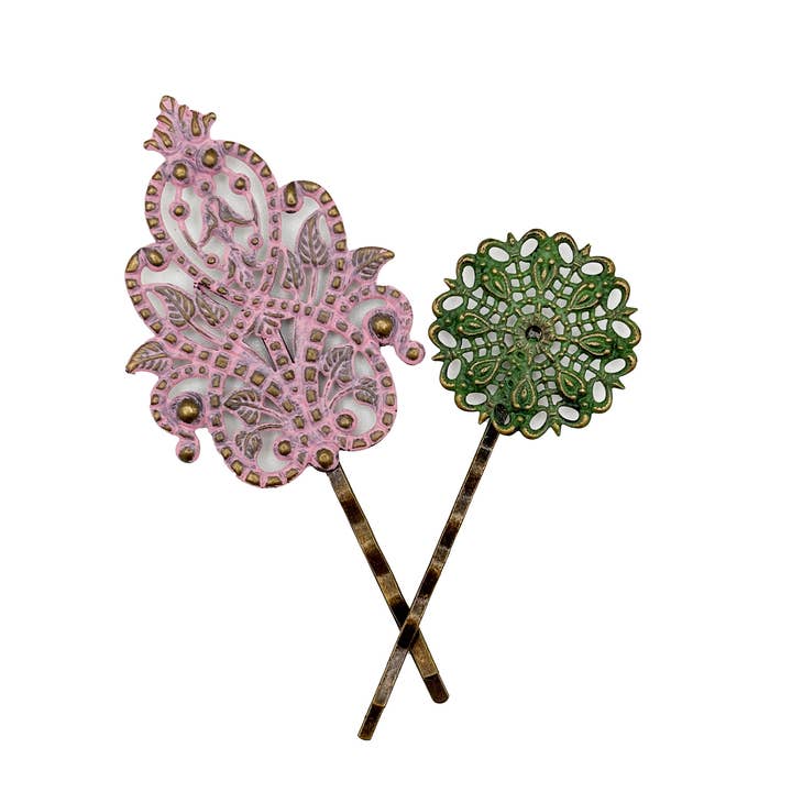 Opposites Attract Mismatched Filigree Bobby Pin Set for wholesale by Gleeful Peacock