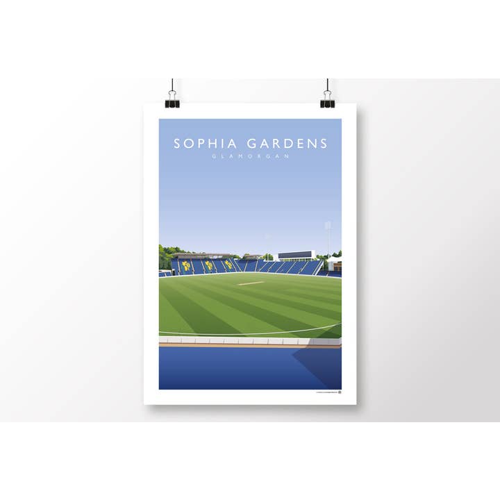 Sophia Gardens Glamorgan Cricket Poster for wholesale by Matthew J I Wood Design & Illustration