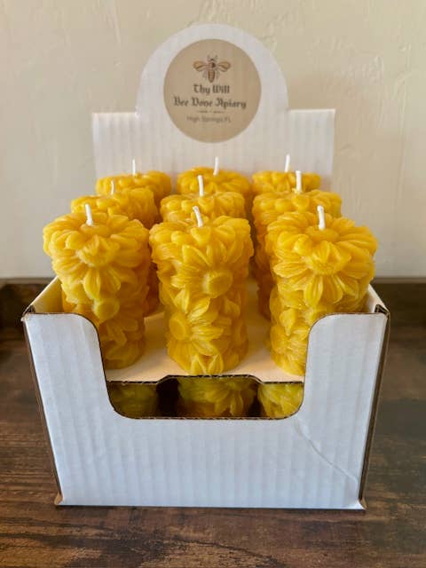 Sunflower Candle Bulk Set, Beeswax Pillar candle, Display Se for wholesale by Thy Will Bee Done Apiary
