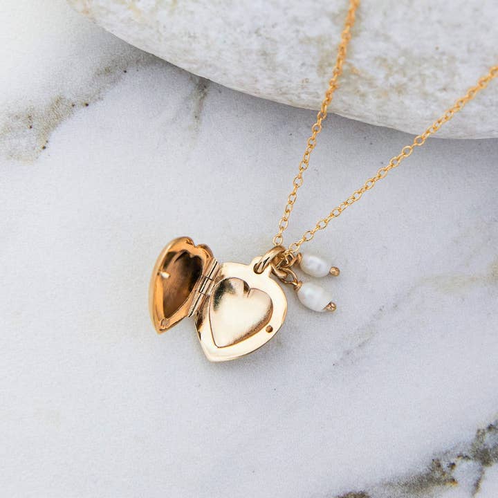Otis Jaxon London - Wholesale Locket Necklace - Gold Heart Locket Necklace with Pearls4