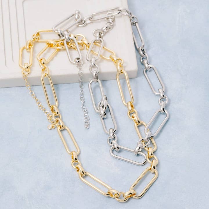 Vergoldete lange ovale klassische Kettenhalskette für den Großhandel von The Looks by Fame Accessories