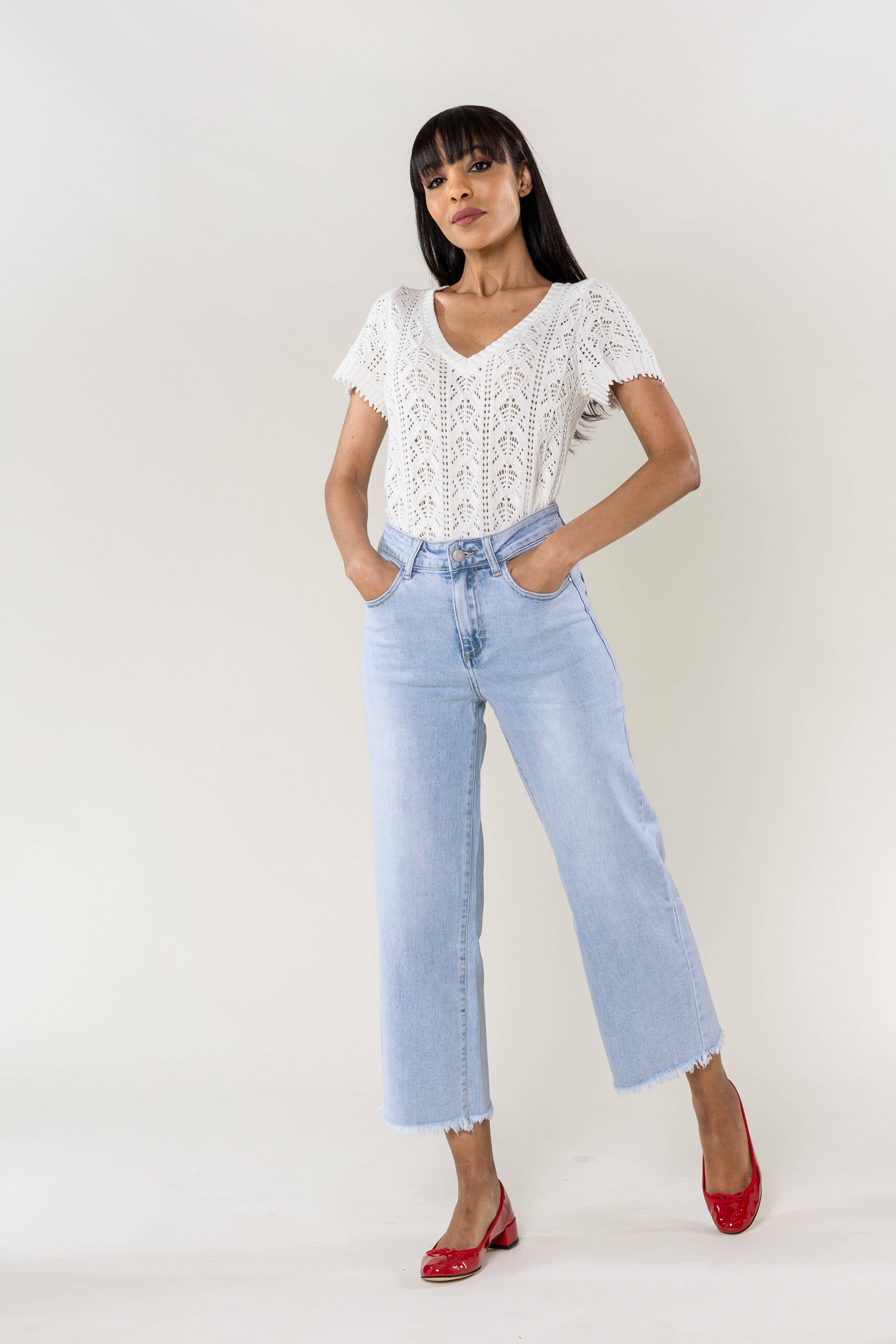 Nina Carter – Engroshandel Jeans - Dame – Nina Carter flare cropped jeans med frynset kant og stretch17