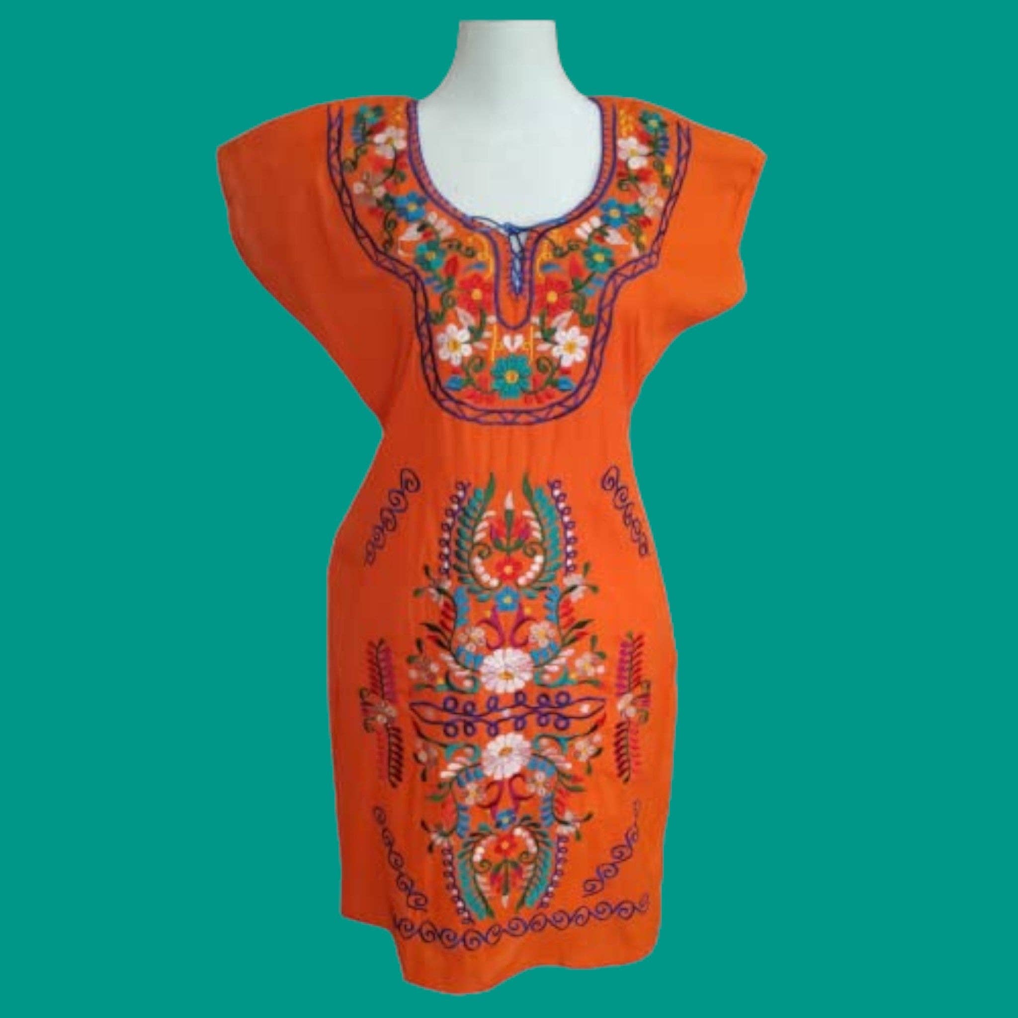 Puerta21 - Wholesale Dress - Women's - Mexican embroidered dresses | Kimono Traditional Mexican dresses | Authentic Mexican Dress | Floral Embroidered Dress Mexican Traditional Dress. Handmade Mexican Dress Mexican Bridesmaid Dress Artisanal Mexican attire, Ethnic Mexican dresses - Orange0