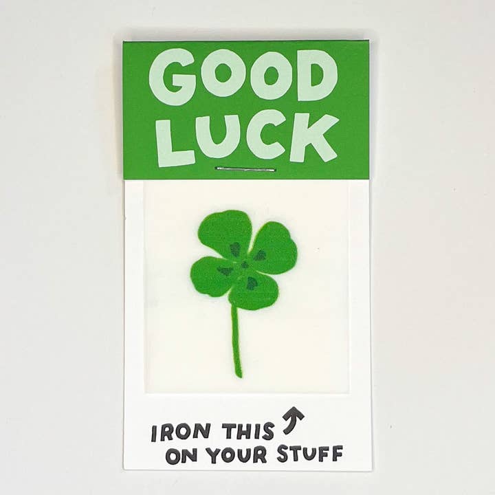 Hot Dang Press - Wholesale Everyday Greeting Card - Good Luck Four Leaf Clover L'il Something Iron-On Card