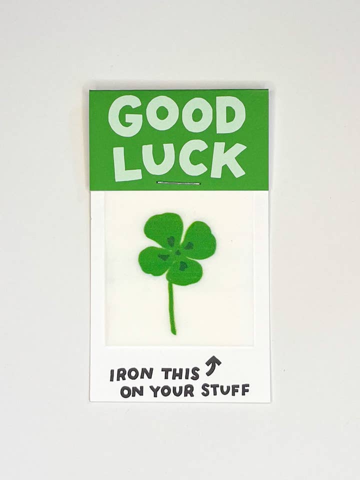 Good Luck Four Leaf Clover L'il Something Iron-On Card for wholesale by Hot Dang Press