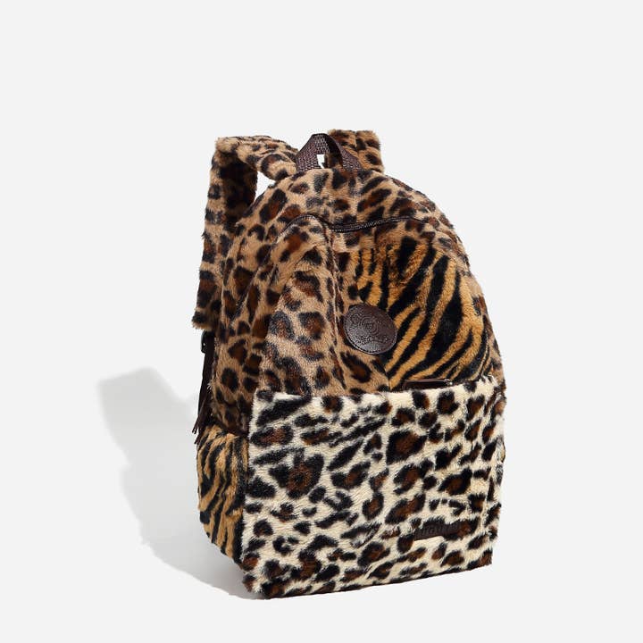 Brown Leopard print faux fur backpack for wholesale on Faire1
