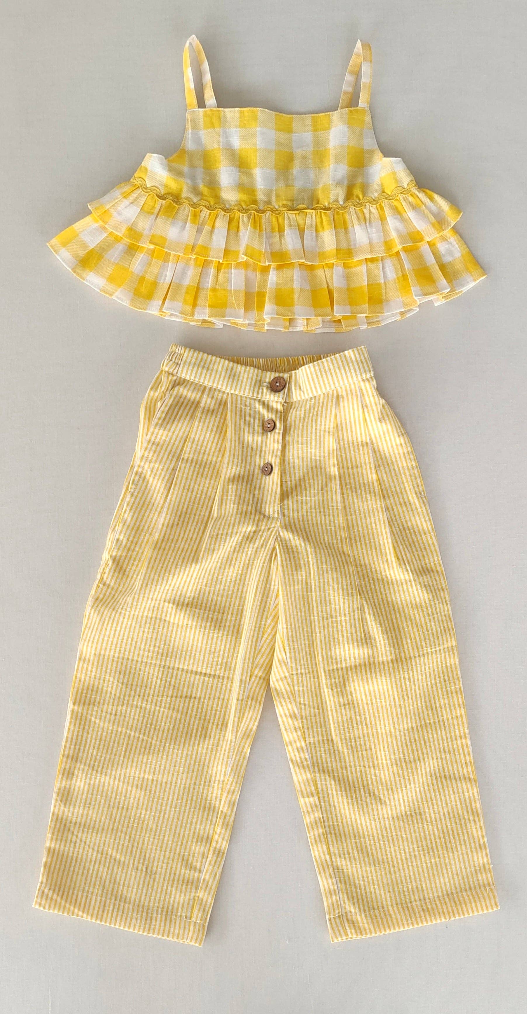 Yo Baby - Wholesale Top & Pant Set - Kids - Adorable 2-Piece Yellow Checks Top & Striped Pants Set for Kids & Infants1