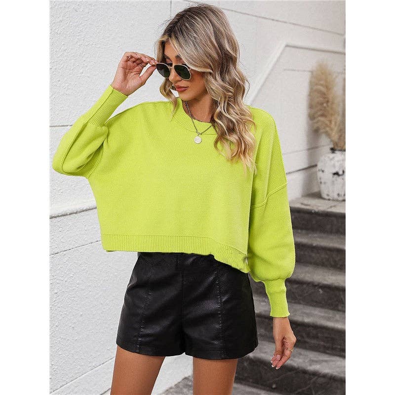 OceanusSwim - Wholesale Knit Sweater - Women's - Solid Color Crewneck Long Sleeves Short Pullover Casual Loose Sweater1