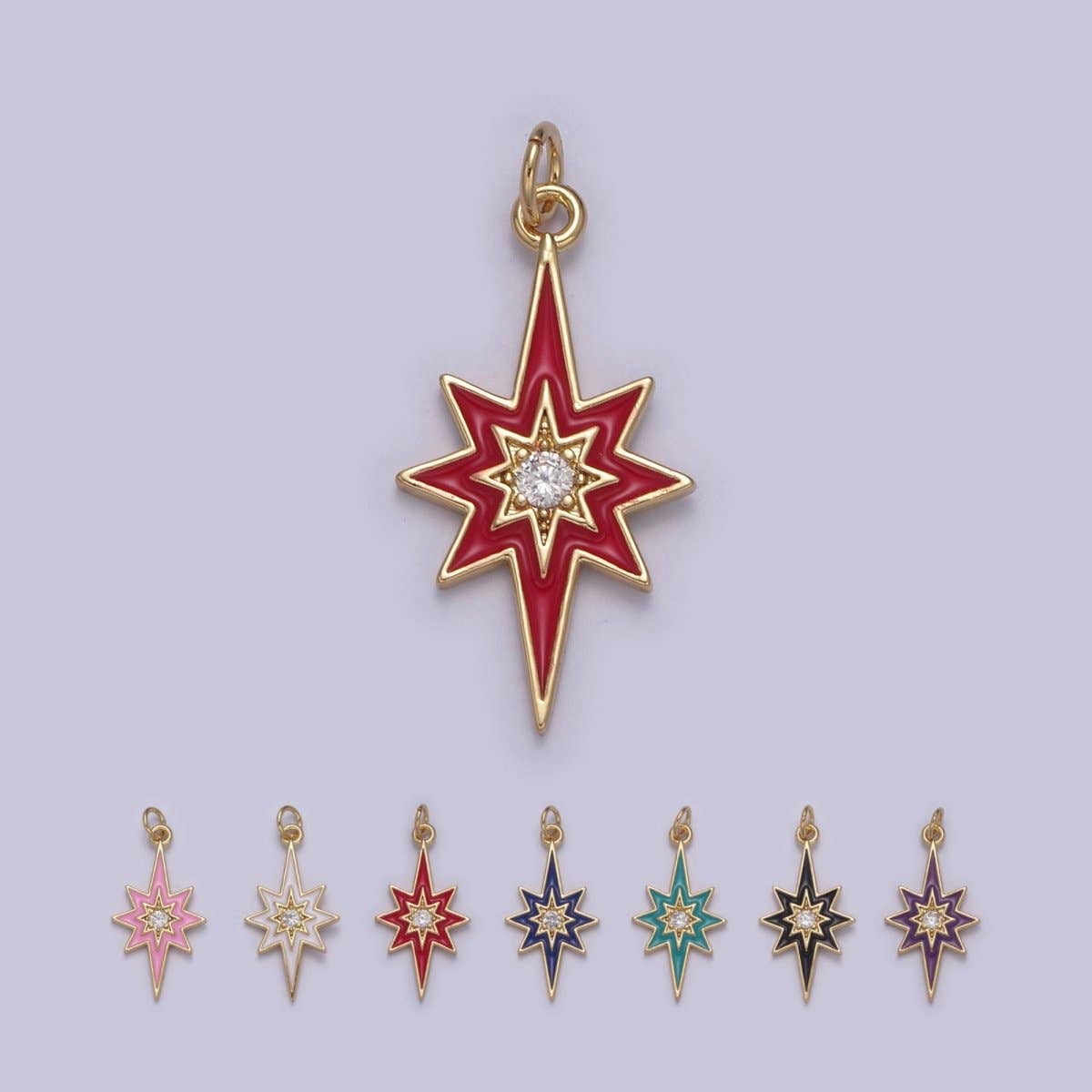Aim Eternal - Vente Breloques/médailles personnalisées - Pendentif Étoile Émaillée Colorée 8 Pointes Étoile Éclatante Étoile du Nord - Pendentif Charm Céleste Doré N-729 - N-7355