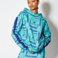 House Of Holland - Wholesale Hoodie - Women's - House of Holland All Over Blue Monogram Printed Hoodie