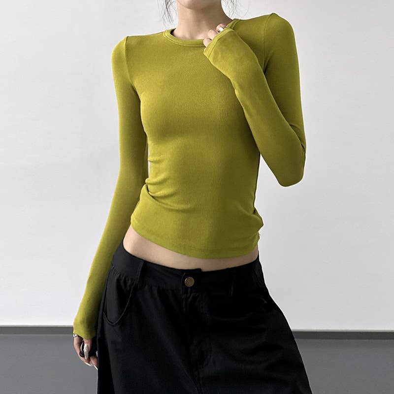 UZ Wholesale Store - Vendita all'ingrosso Top in maglia - Donna - Maglietta a maniche lunghe aderente a tinta unita3