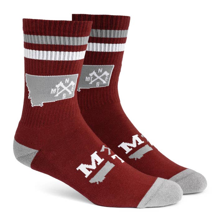 Crossed Axes Socks in Maroon/Grey/White for wholesale by The Montana Way