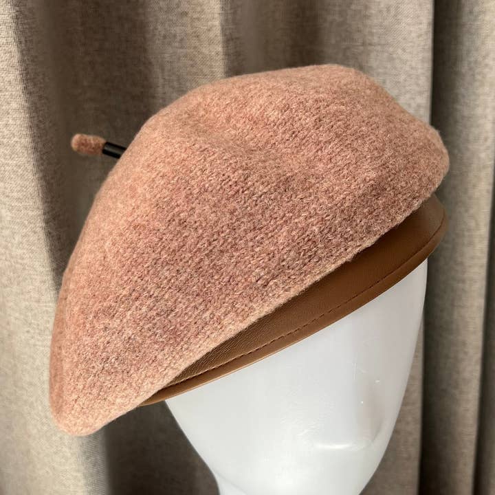 Beret Hat With Leather Detail, Wool Beret, Tam, French Beret, Gift For Her, Slouchy Beret, Winter Hat, Women's Gift, Knit Hat for wholesale by FanakoStudioNYC