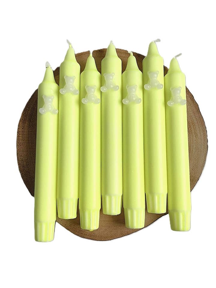 TEDDY BEAR Hvid/Gul Dip Dye 3D Taper Lys Duo for engroshandel hos Dot Home Aroma