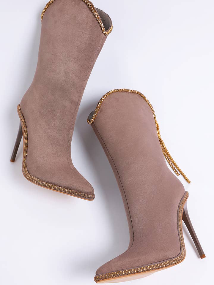 Bottes mi-mollet Ashipa Diamante avec chaîne détaillée pour la vente par Rag Company