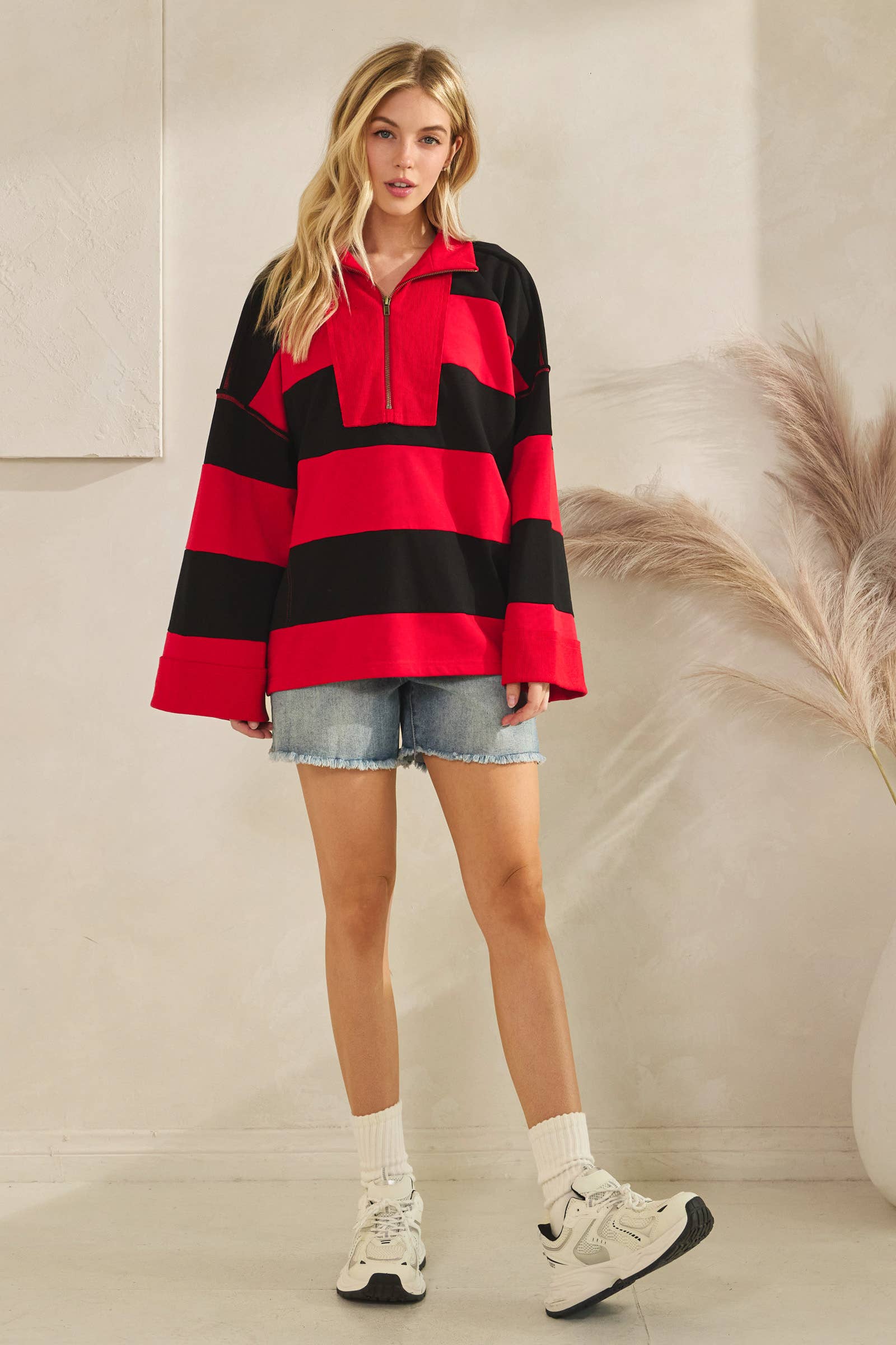 Sewn and Seen - Vente Sweat-shirt – femme - Pull à fermeture éclair rayé30