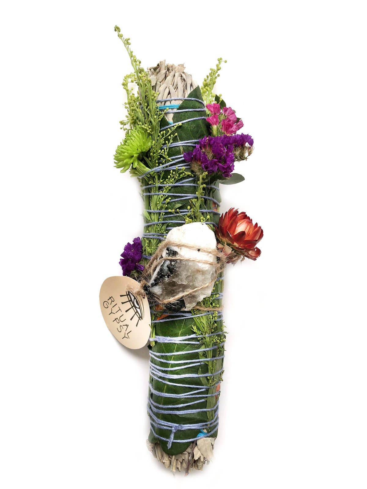 RITUAL GYPSY SAGE WANDS - Wholesale Sage Bundle - Ritual Wand + Rainbow Moonstone I White Sage Smudge  (4/9")1
