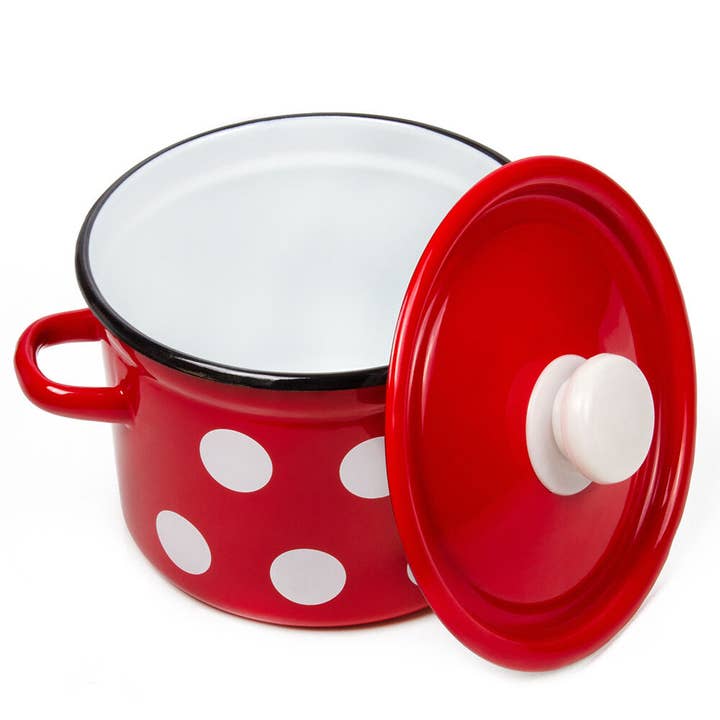 STP - Wholesale Cooking Pot - Vintage Style Red White Polka-dot Enamelware Pot