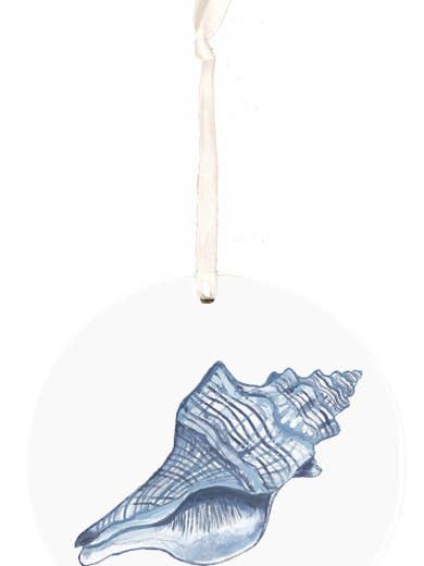 Blå konkylie skal ornament, Strand souvenir, jul for engroshandel hos Faith and Franklin