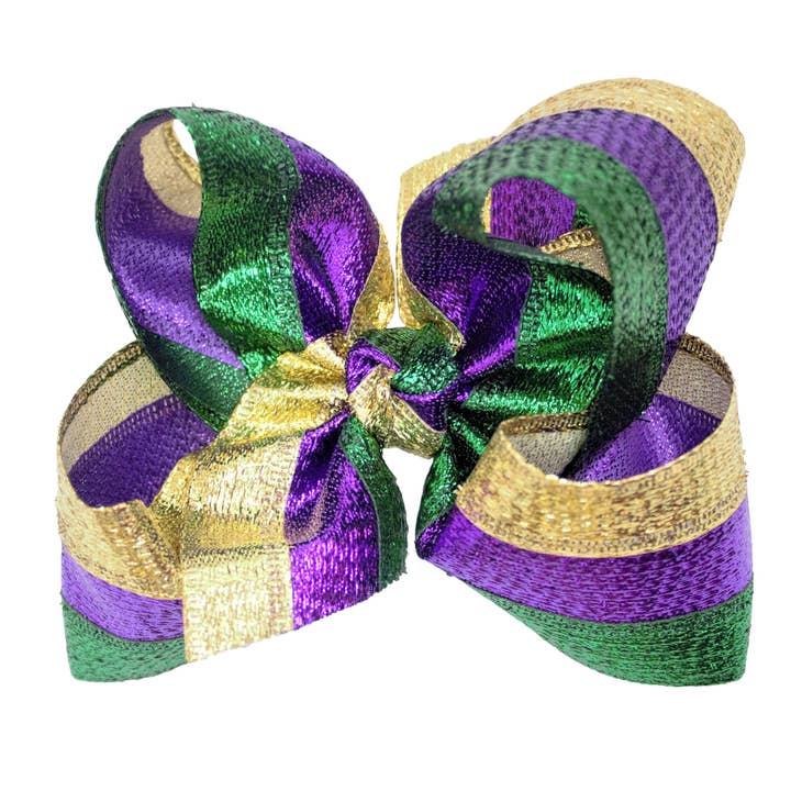 NŒUD À RAYURES MÉTALLIQUES À PAILLETTES MARDI GRAS SUR CLIP pour la vente par Beyond Creations, LLC