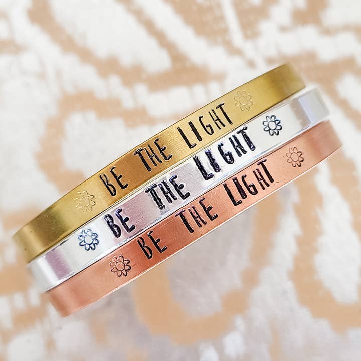 Be The Light Bracelet, adjustable cuff, stamped bracelet for wholesale by MKayAccessories