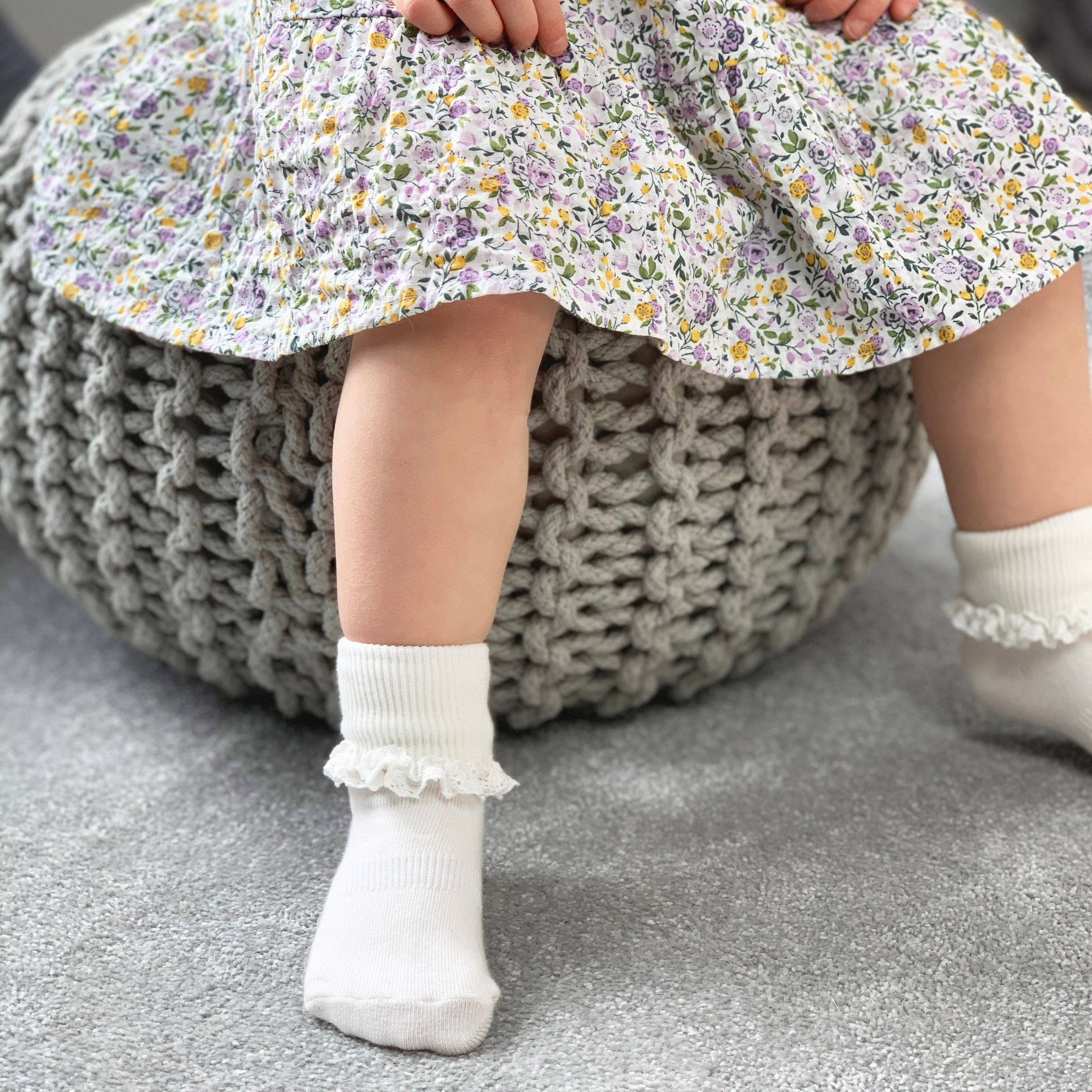 The Little Sock Company - Wholesale Socks - Kids & Baby - Frilly Non-Slip Stay-On Baby and Toddler Socks - Pearl White1