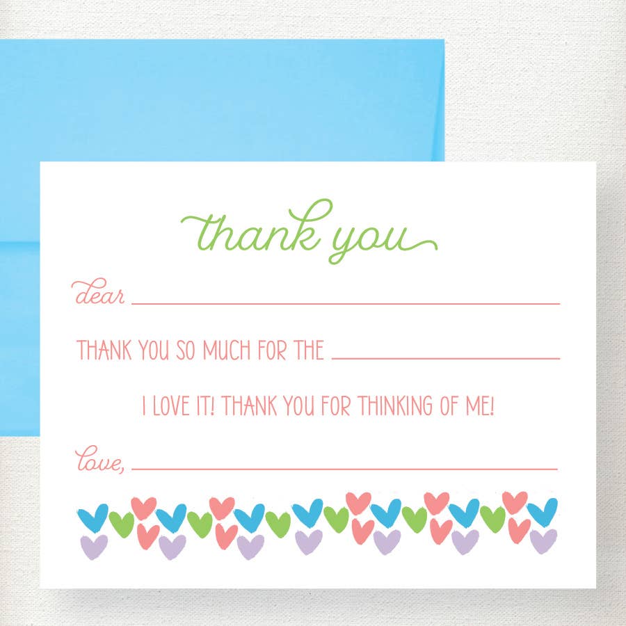 Kramer Drive - Wholesale Stationery/Notecard Set - Kids Hearts Fill in Thank You Note Card1