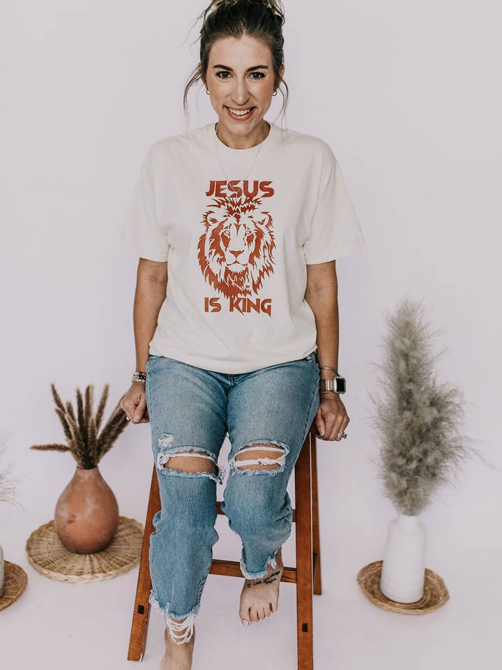 Little & Brave - Wholesale Screen Printed T-Shirt - Women's - Jesus is King Graphic tee, Faith based.3