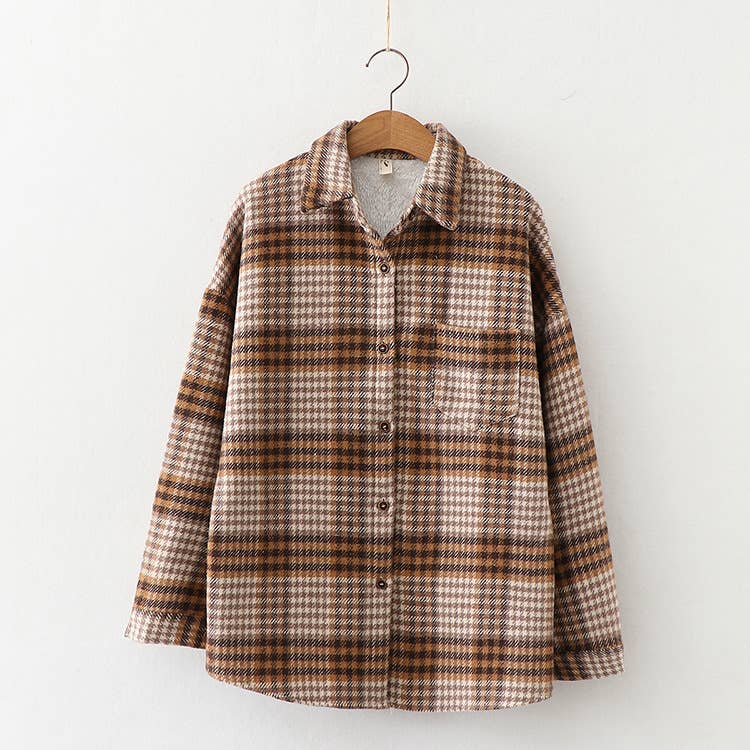 Rosa Clothing - Wholesale Shirt Jacket/Shacket - Women's - Plaid warm fleece lined button shirt jacket Shacket12