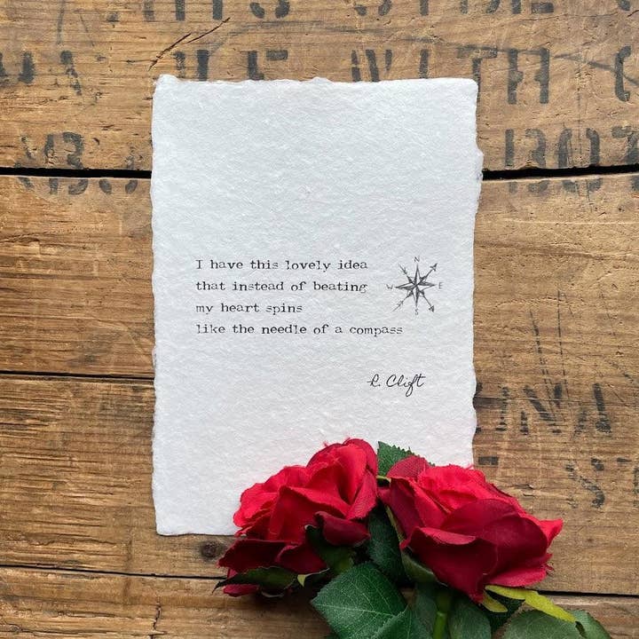 My heart spins like a compass travel poem print by R. Clift for wholesale by Alison Rose Vintage