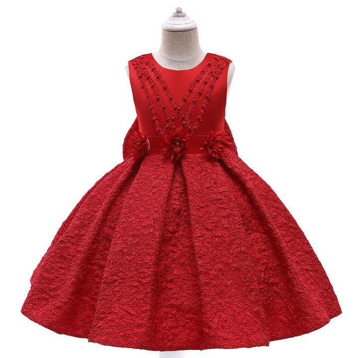 MyKids-USA® - Wholesale Dress - Kids - Baby Girl Flower Patched Design Solid Color Sleeveless Princess Formal Dress2
