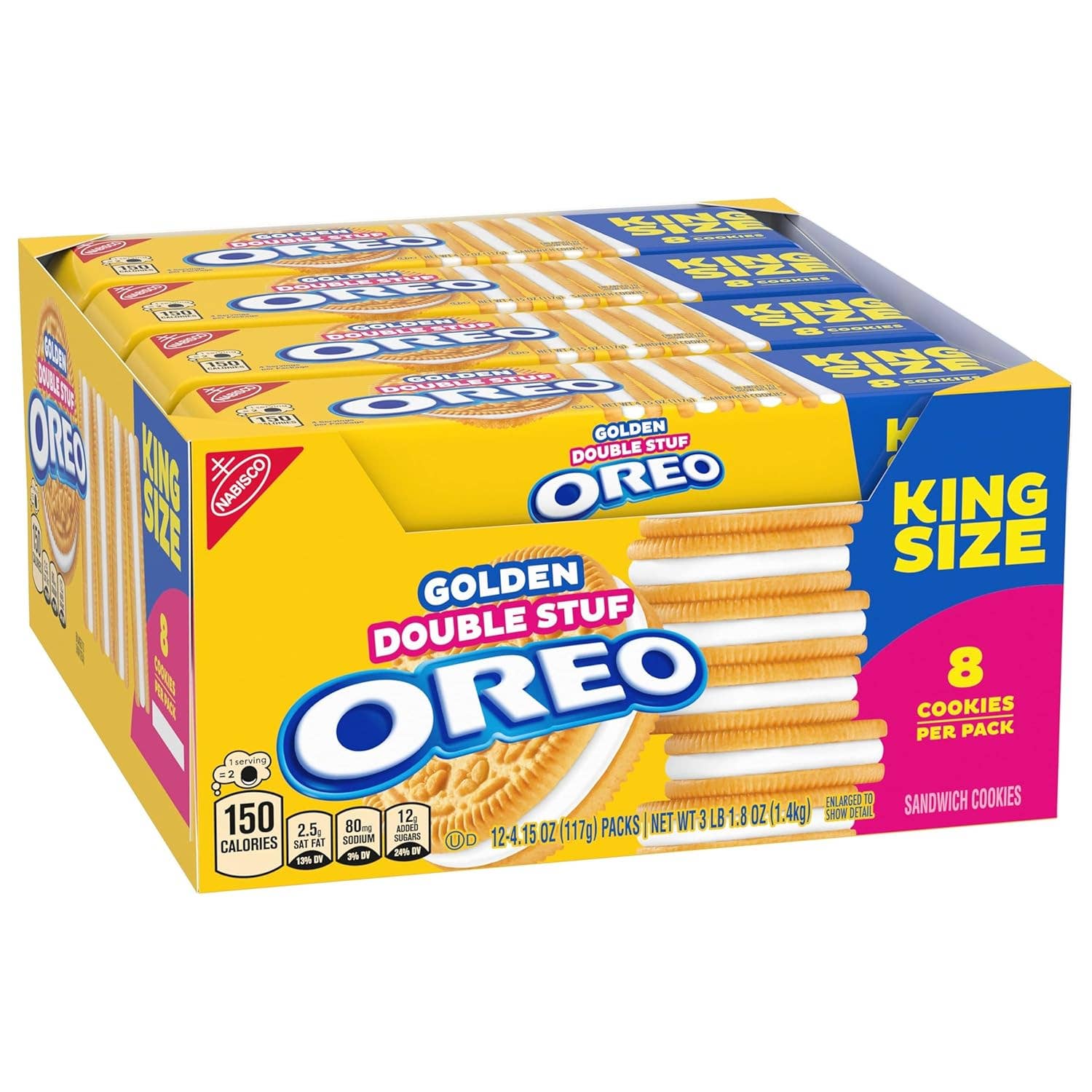 Snacky Candy - Vendita all'ingrosso Biscotti - Oreo Golden Double Stuff King Size 4,1 oz 12 confezioni0
