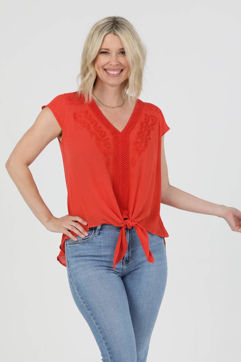 Nostalgia - Wholesale Blouse - Women's - N2U60-ASIS V NECK TIE WAIST TOP WTIH EMBROIDERY AND LACE11