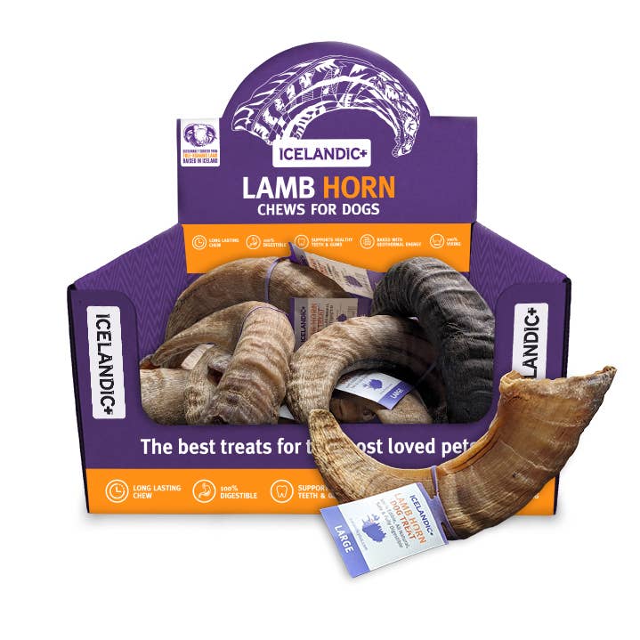 Icelandic+ Large Lamb Horn Dog Treat 12-Ct Display Box and other Purchase Wholesale lamb horn. Free Returns & Net 60 Terms on Faire trending on Faire.